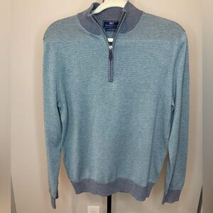NWT Men’s Vineyard Vines Blue Striped Quarter Zip Cotton/Cashmere, Size SMALL